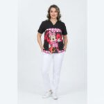 Blusa Cuello V Negra Sublimada Minnie Moño Rosado Ristop Lafayette