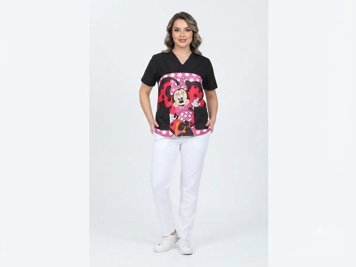 Blusa Cuello V Negra Sublimada Minnie Moño Rosado Ristop Lafayette (1) Blusa Cuello V Negra Sublimada Minnie Moño Rosado Ristop Lafayette - Imagen 1