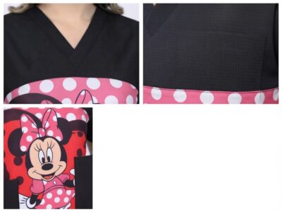 Blusa Cuello V Negra Sublimada Minnie Moño Rosado Ristop Lafayette - Imagen 2