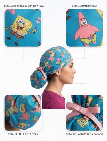 Gorro Antifluido Azul Agua Moño Bob Esponja