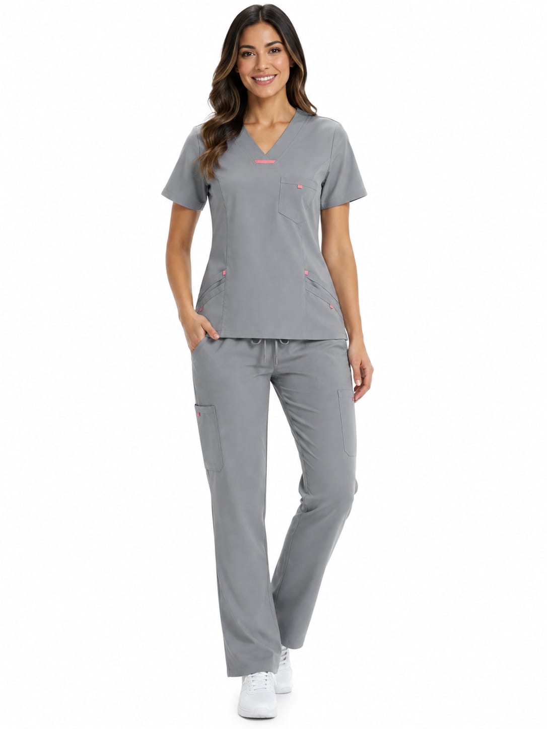 Uniforme Gris Perla Cuello V Vivo Salmón Lotus Lafayette - Imagen 1