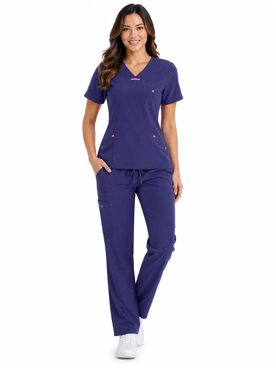 Uniforme Morado Cuello V Vivo Salmón Universal Lafayette - Imagen 1