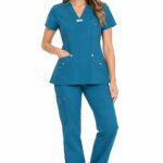 Uniforme Verde Petroleo Cuello V Vivo Gris  Antifluido Importado Licrado