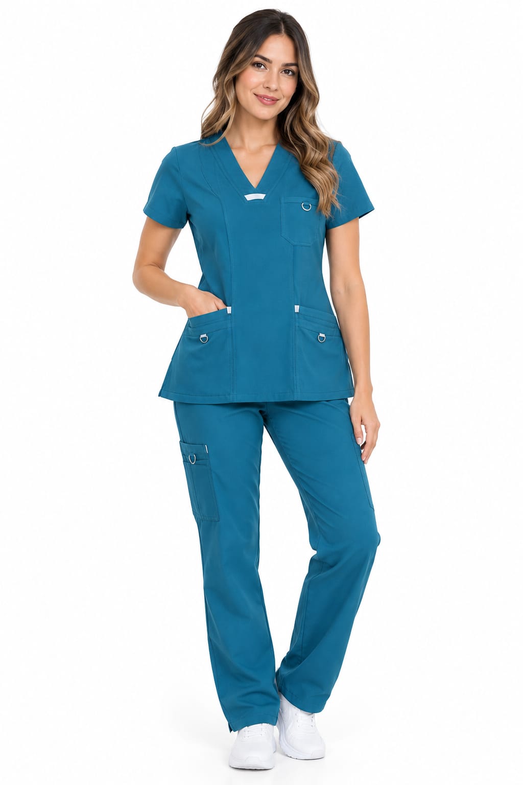 Uniforme Verde Petroleo Cuello V Vivo Gris Antifluido Importado Licrado - Imagen 1