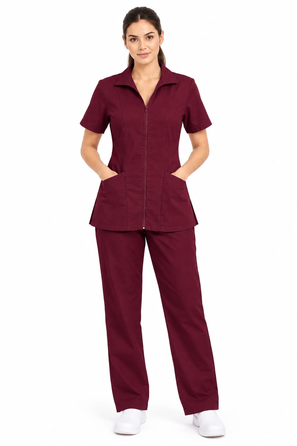 Uniforme Vinotinto Cuello Amanda Importado Licrado - Imagen 1