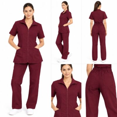 Uniforme Vinotinto Cuello Amanda Importado Licrado - Imagen 2