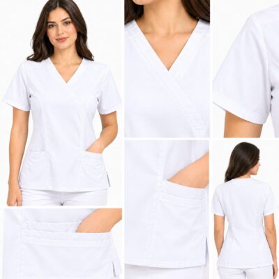 Blusa Blanca Cuello Cruzado Universal Lycra - Imagen 2